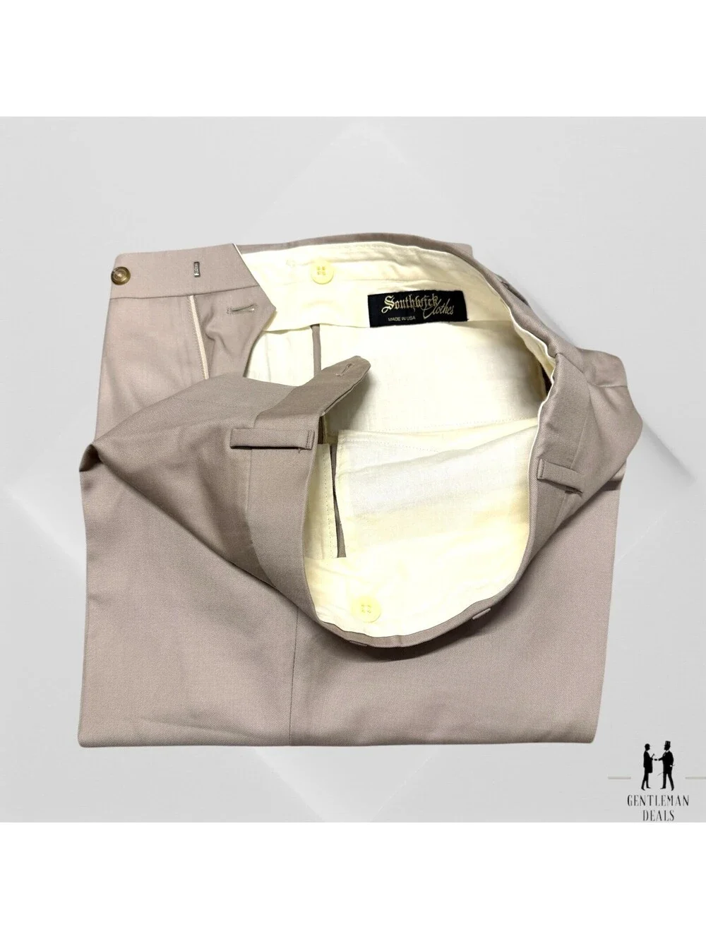Southwick Clothes Dress Pants Men 34 (33x29) Tan 110s Wool Cuffed Beige